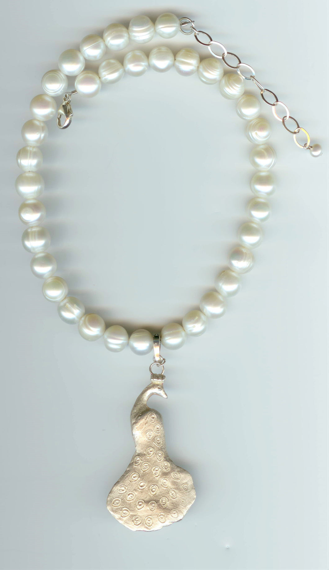 Peacock Pendant on 8-1/2mm - 9mm Freshwater Pearls