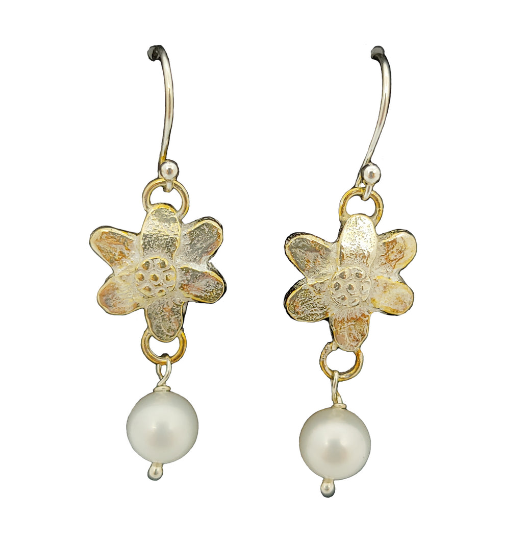 Anemone sterling and pearl earrings