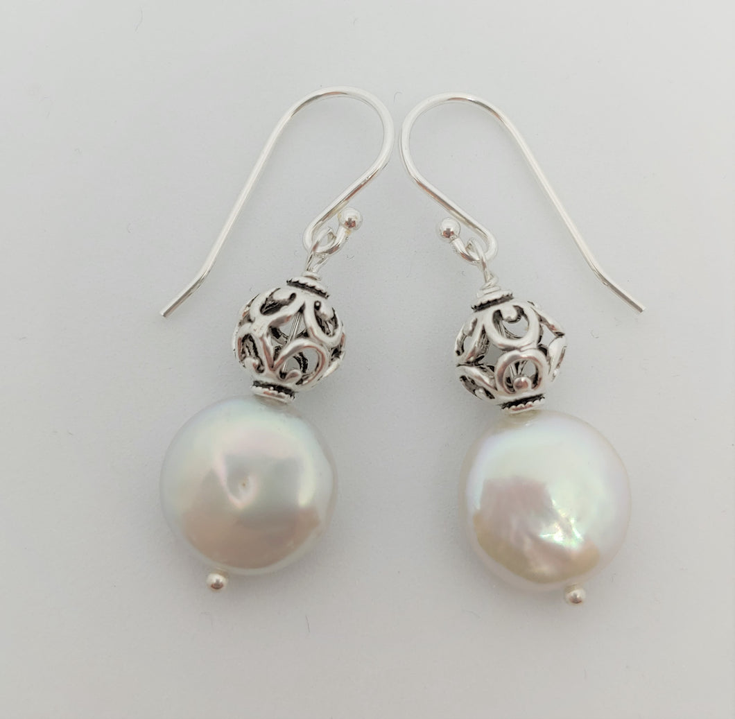 Coin Pearl earrings w/sterling ball