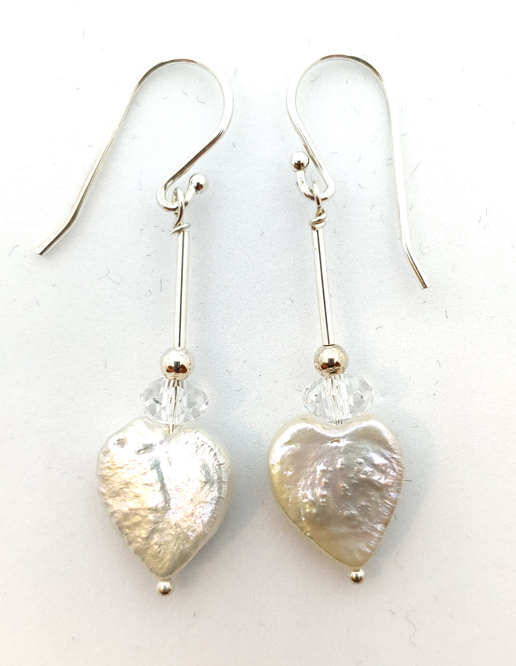 Pearl heart and crystal drop earrings